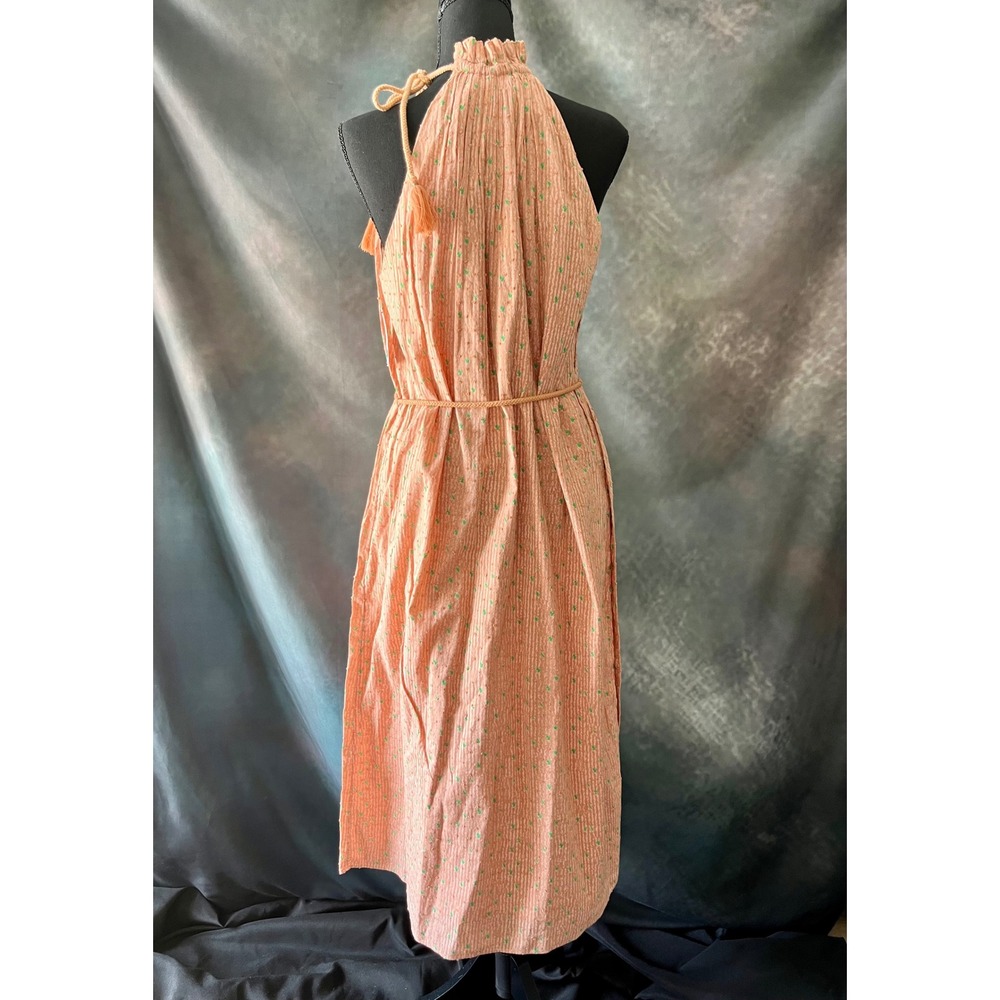 New Joie Women's Midi Dress Halter Neck Sleeveless Coral Green Floral Size Large - Picture 6 of 9